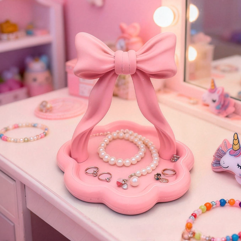 3D Printed Ribbon Bow Jewelry Organizer Vanity Decor Lipstick and Cosmetic Holder Stylish Desktop Storage