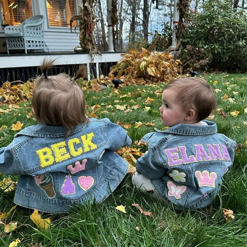 Personalized Rainbow Dream Horse Smiley Butterfly Lightning Patch Custom Name Colorful Fun Style Kid Denim Jacket