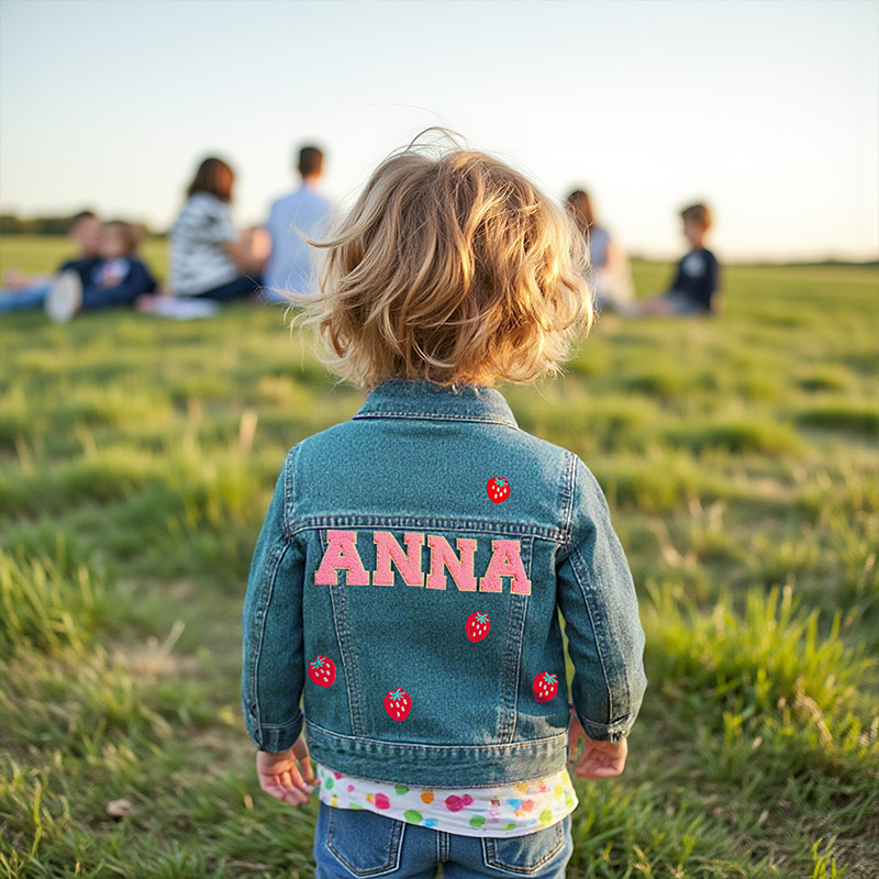 Personalized Pink Flower Custom Name Matching Sisters Outfit Spring Cute Style Kid Denim Jacket