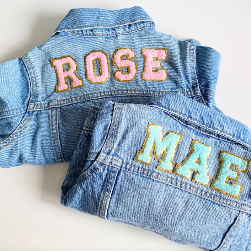 Personalized colorful Letter Chenille Patch Custom Name Soft Classic Style Trendy Casual Outfit Gift Kid Denim Jacket