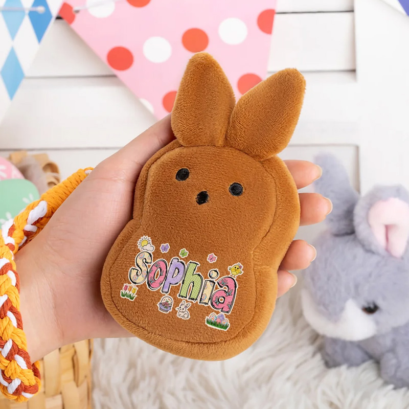 Personalized Macaron Color Cute Bunny Plush Coin Purse Wallet with Name and Wrist Strap Easter Basket Stuffers Easter Party Favor Gift for Kids