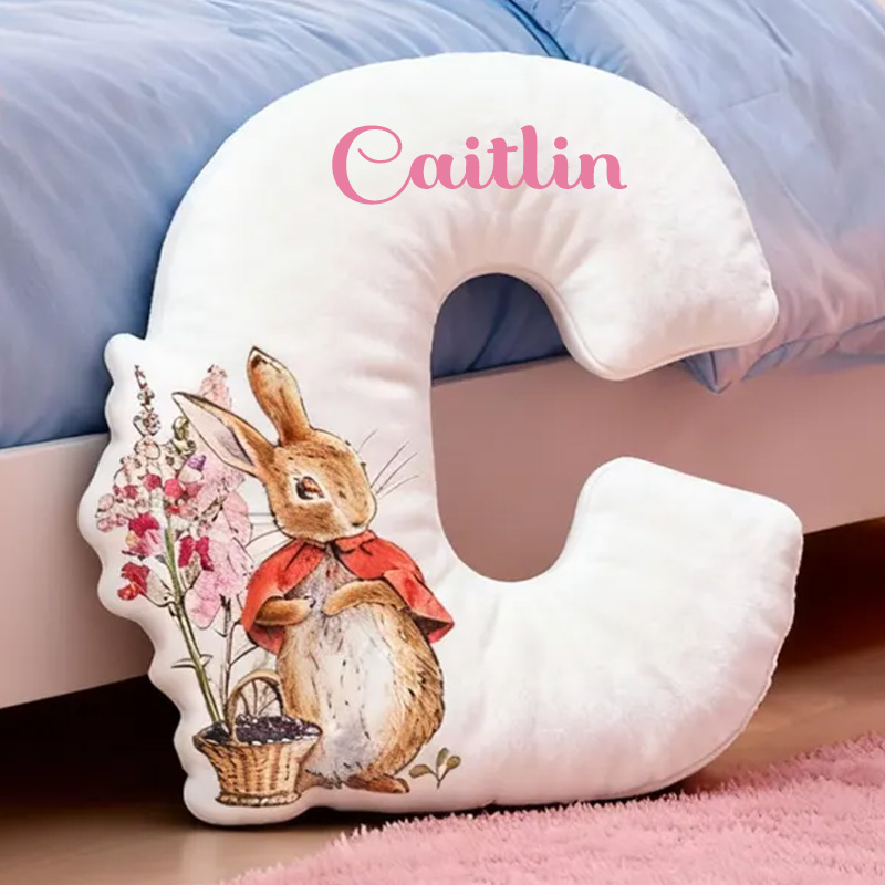Personalized Adorable Easter Bunny Beside Letter Custom Name Cozy Bedroom Decor 3D Print Pillow