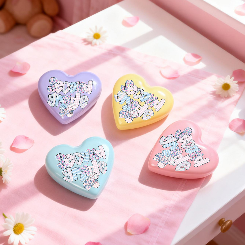 Personalized Heart Shaped Mirror Custom Name Cute Pattern Travel Folding Cushion Comb