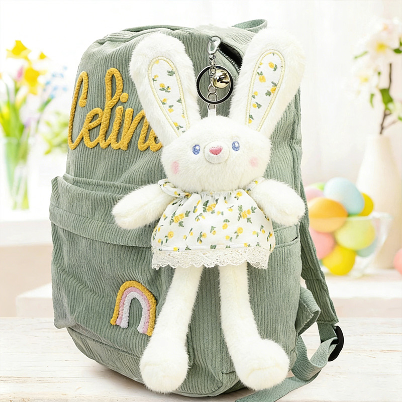 Personalized Stretchable Plush Bunny Keychain and Fillable Jumbo Easter Egg Set with Name Party Favor Egg Hunting Easter Hamper Gift for Boys Girls