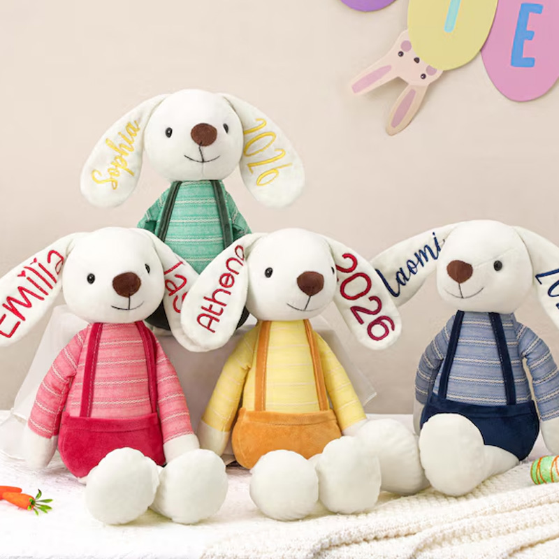Personalized Soft Bunny Toy Custom Name Embroidered Plush Gift For Newborn Baby