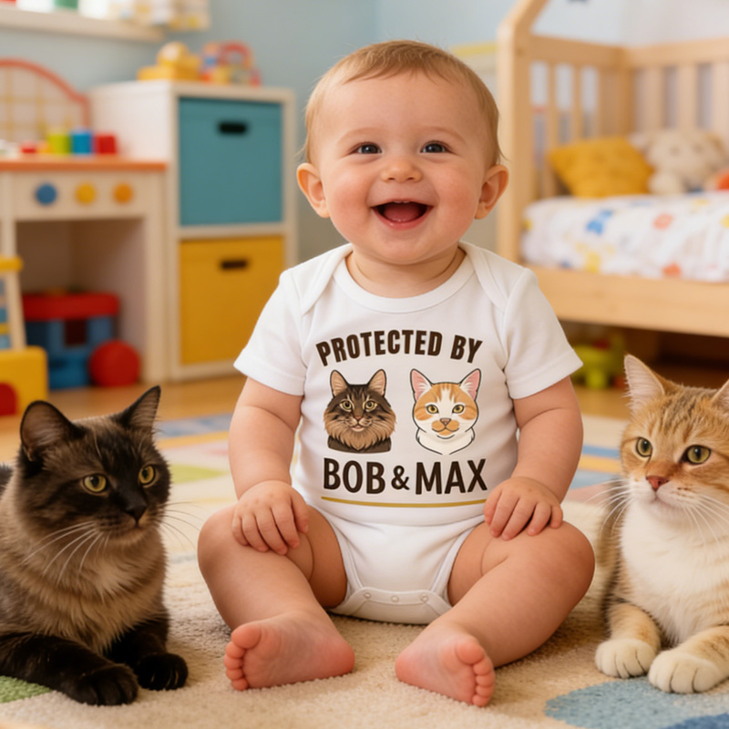Personalized Pet Lover Theme Custom Pet Photo Protected By Funny Family Gift Baby Bodysuit