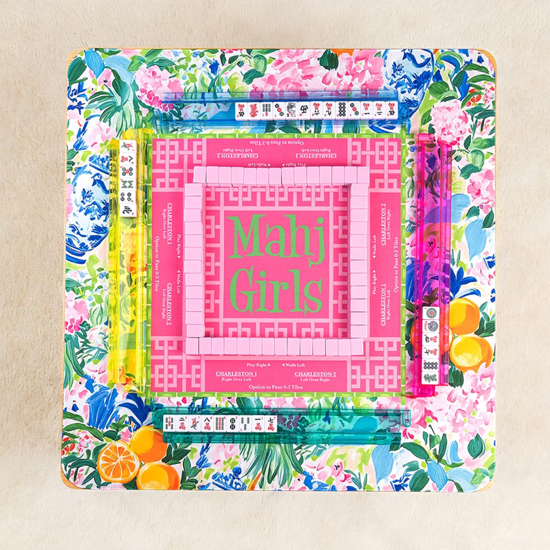 Personalized Floral Design Vine Monogram Neoprene Mahjong Mat with Storage Bag Game Night Birthday Gift for Mahjong Lovers