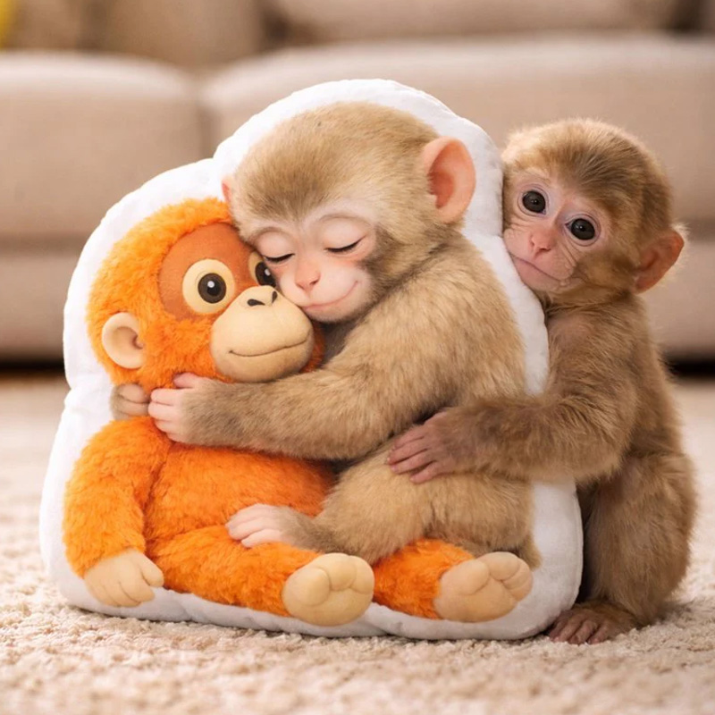 Cute Baby Monkey Hugging Plush Toy Soft Decorative Gift for Kids Room Punch Monkey Pillow Gifts for Emotional Comfort