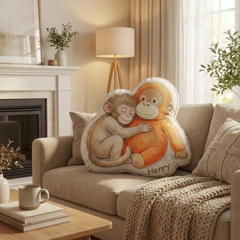 Personalized Cute Baby Monkey Hugging Plush Toy Custom Name Soft Comfort Decorative Gift for Kids Room Punch Monkey Pillow