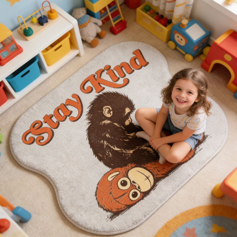 Personalized Stay Kind Baby Monkey Hugging Plush Toy Soft Nursery Floor Mat Gift Punch Monkey Carpet Rug