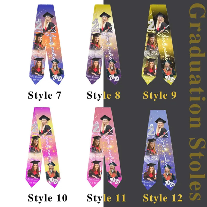 Personalized Custom Photo Name School Year Memory Collage Unique Senior Gift Colorful Satin Scarf Graduation Stole