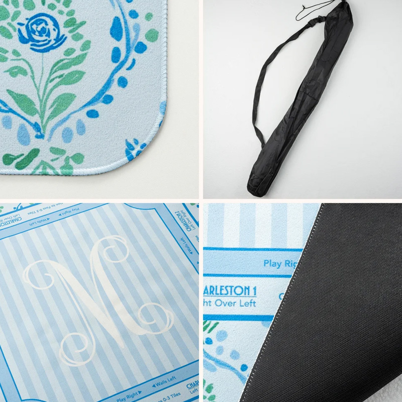 Personalized Floral Design Non-Slip Mahjong Mat with Vine Monogram Name and Storage Bag Mahjong Night Birthday Gift for Mahjong Lovers