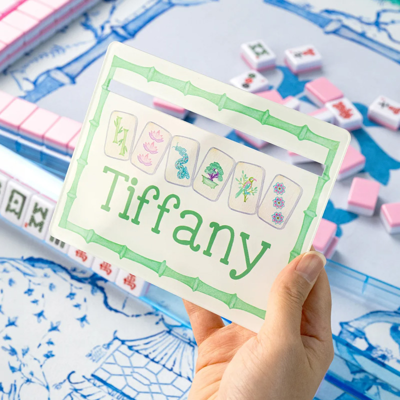 Personalized Chinoisertie Watercolor Bamboo Border Acrylic Mahjong Line Reader with Name Mahjong Accessory Birthday Gift for Mahjong Lovers