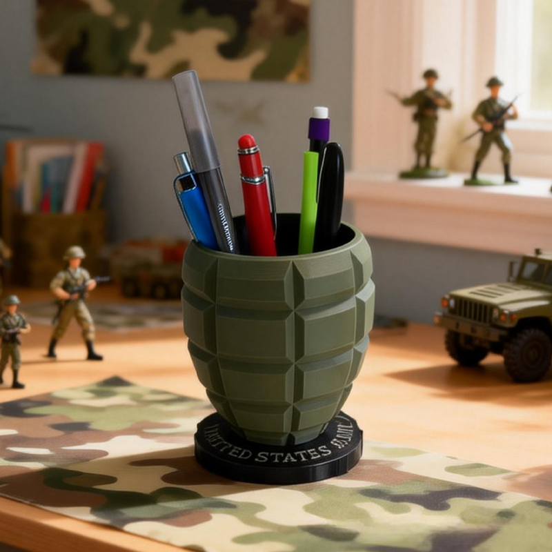 Military Grenade Pencil Holder Army Inspired Desk Organizer Model Birthday Gift for Kids Kids Room Decor 
