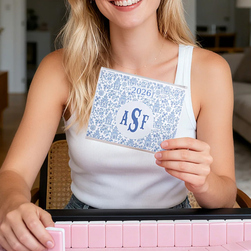 Personalized Chinoiserie Mahjong Tri-fold Card Cover Waterproof Stickers Set with Letters Gift Decor Mahjong Accessory Gift for Mahjong Lovers