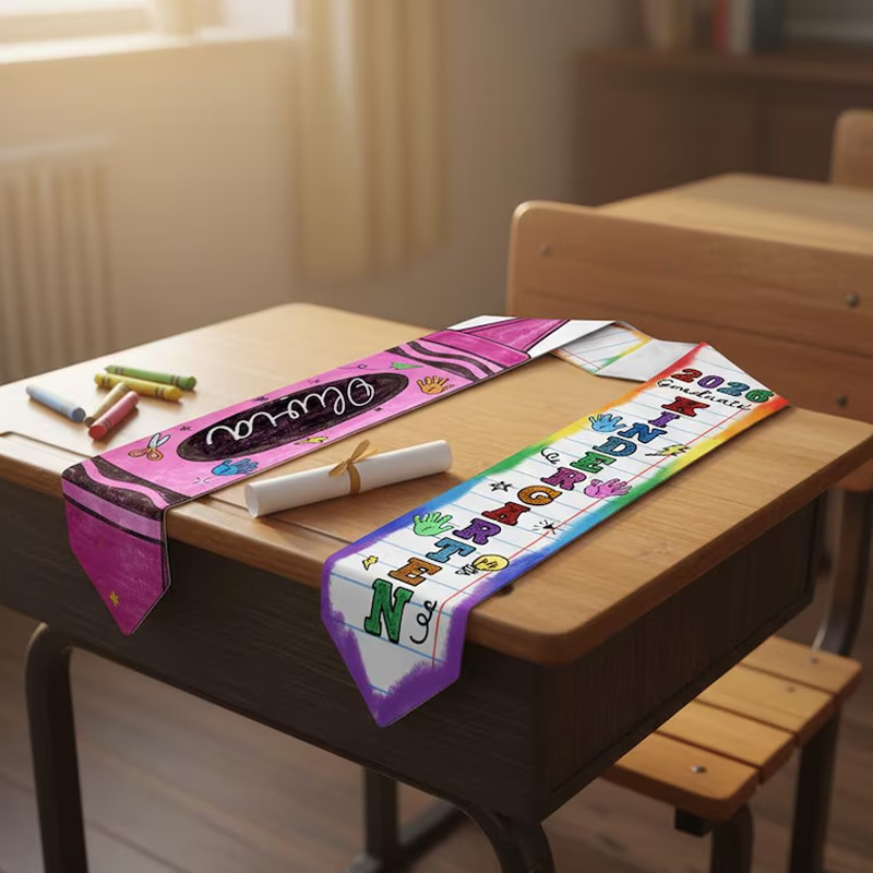 Personalized Kindergarten Graduation Custom Name Year Colorful Alphabet Pattern Cute Student Gift Graduation Stole