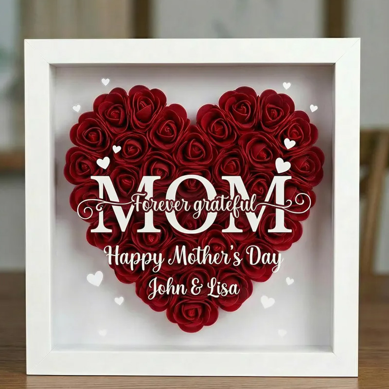 Personalized Rose Heart Shadow Box for Mom Custom Mother’s Day Gift with Names3D Floral Frame Decor 
