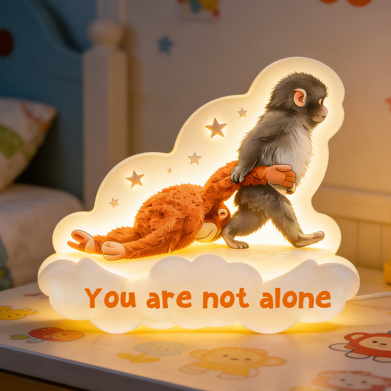 Personalized Punch Monkey Friends Cloud Shape Warm Glow Comfort Gift for Kids Bedroom Decor Acrylic LED Night Light