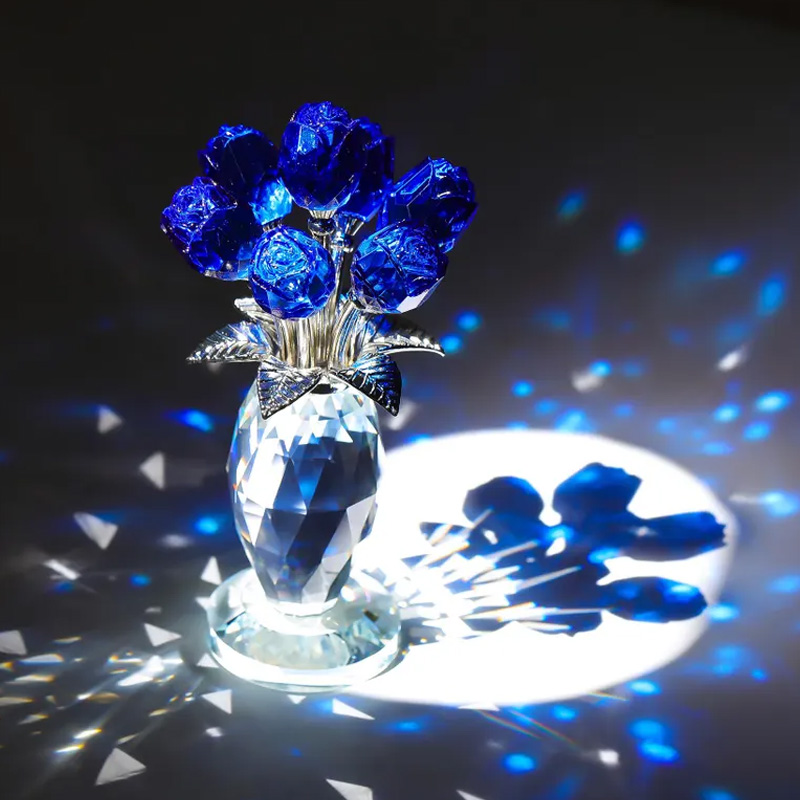 Elegant Blue Eternal Bloom Sparkling Decorative Home Gift Romantic Table Centerpiece Crystal Rose Flower Ornament Mother's Day Gift