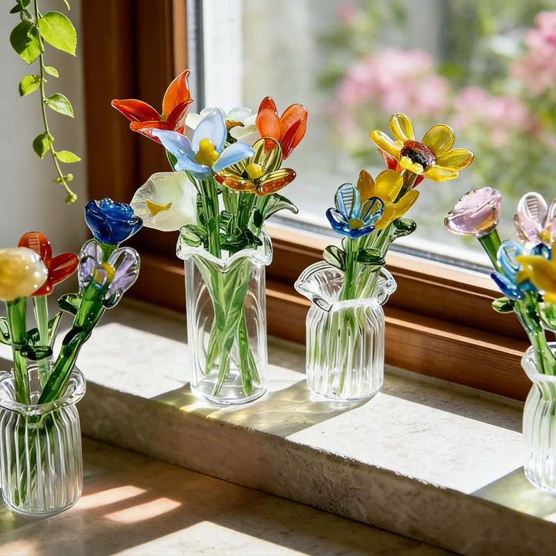 Handmade Glass Flower Bouquet Gift Eternal Bloom Home Office Decoration Friendship Keepsake Mother's Day Gift