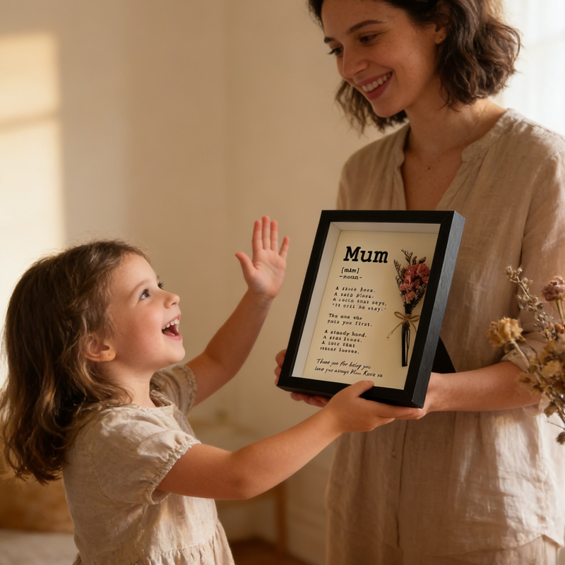 Personalised Mum Print Shadow Box Photo Frame Sentimental Mother‘s Day Gift Mini Dry Flower Bouquet