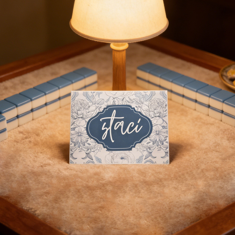 Personalized Name Floral Pattern Gift Custom Player Accessory Table Game Organizer Mahjong Tri Fold Card Holder