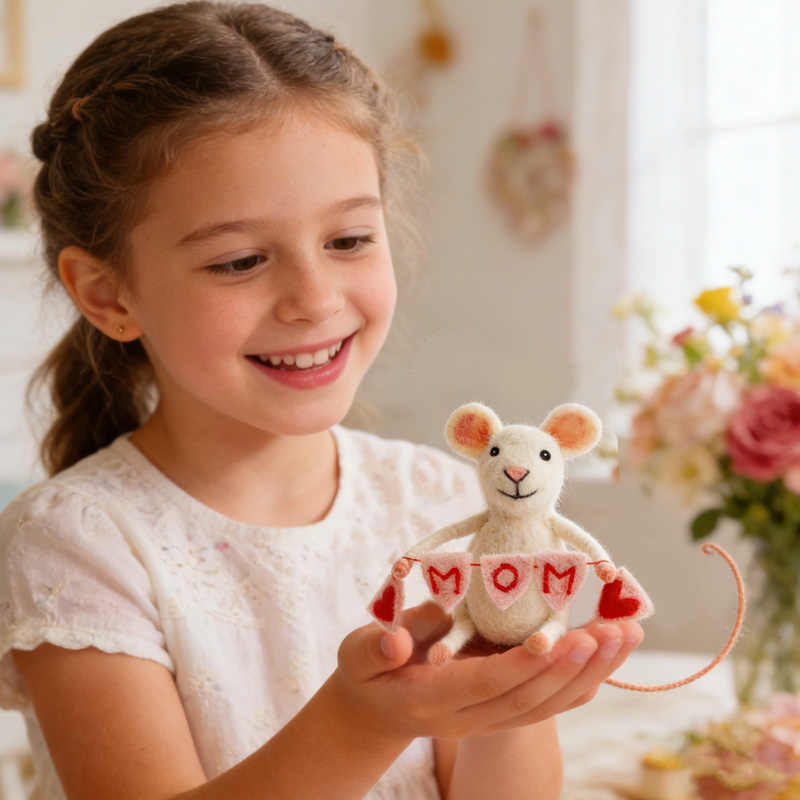 Personalized Handmade Mother’s Day Gift Cute Mouse Holding Heart Letters Home Decoration Ornament Felt Mom Nana Dad Bunting Mouse
