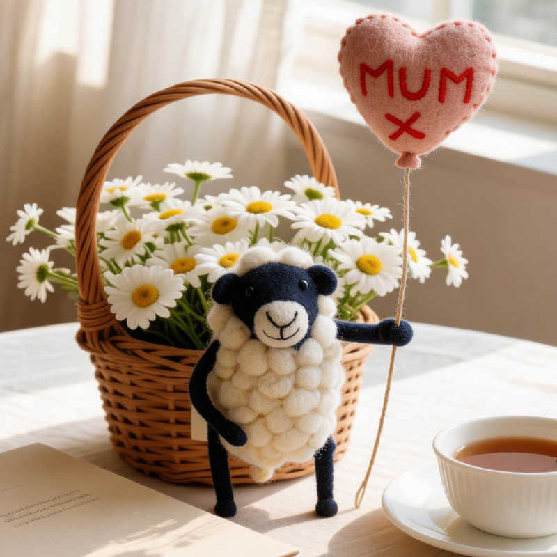 Personalized Handmade Mothers Day Gift Cute Wool Animal Holding Heart Balloon Home Decoration Ornament Felt Mom Nana Dad Balloon Sheep