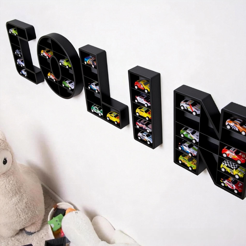 Personalized Car Shelf in the Form of a Letter 3D Printed Display for Hot Wheels Matchbox Toys Gifts for Kids and Collectors