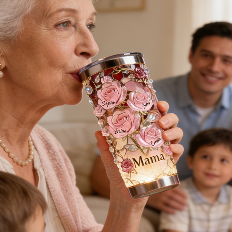 Personalized Colorful Rose Flower Butterfly Light Gift with Names for Mom Birthday Mothers Day Gift Personalized Tumbler