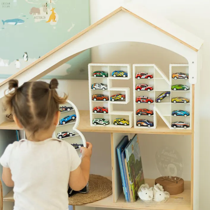 Personalized Car Shelf in the Form of a Letter 3D Printed Display for Hot Wheels Matchbox Toys Gifts for Children and Collectors