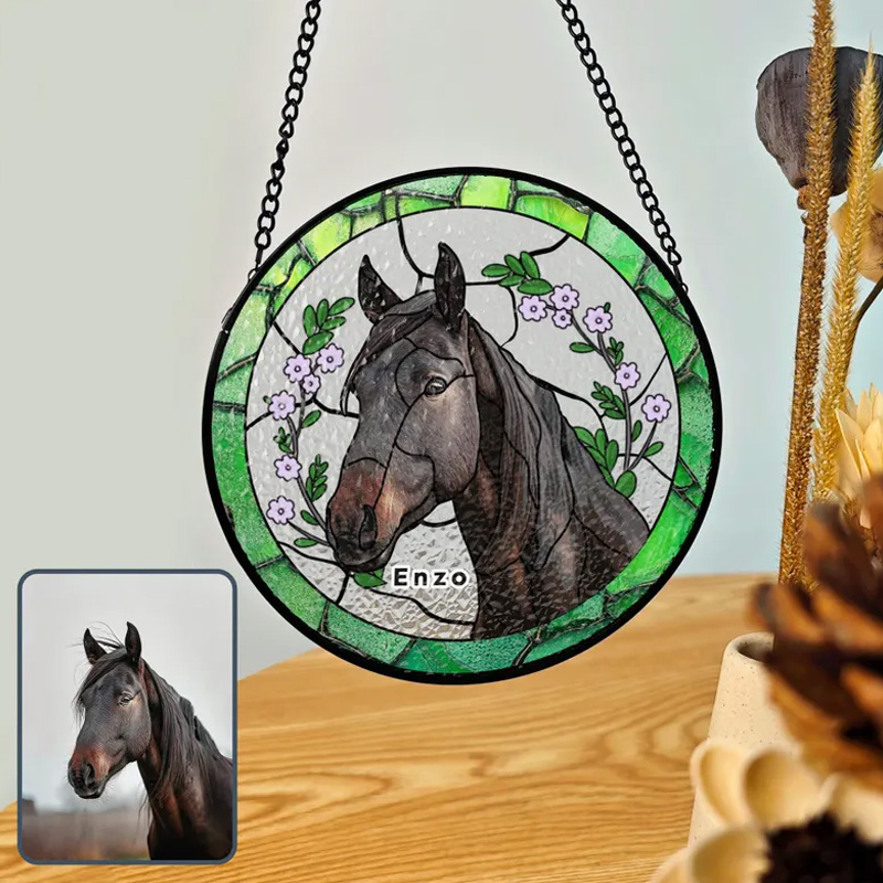 Personalized Pet Portrait Window Hanging Gift For Pet Lover Custom Pet Memorial Glass Art Suncatcher