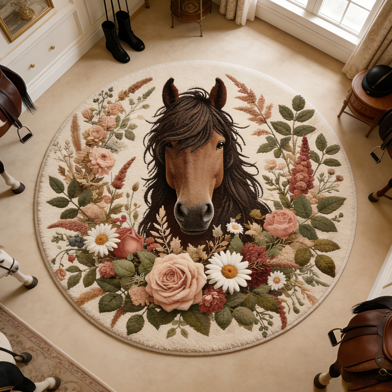 Personalized Horse Floral Decor Gift For Equestrian Lovers Rustic Country Style Home Living Room Rug