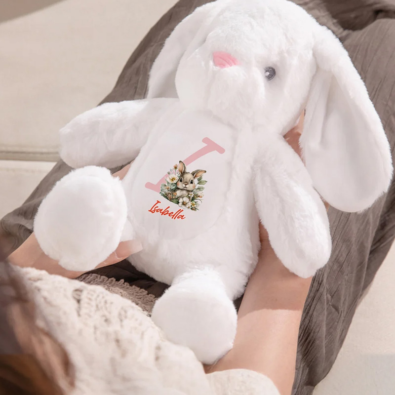 Personalized Cute Rabbit Plush Easter Bunny Stuffed Toy with Initial and Name Easter Gift for Newborns Kids