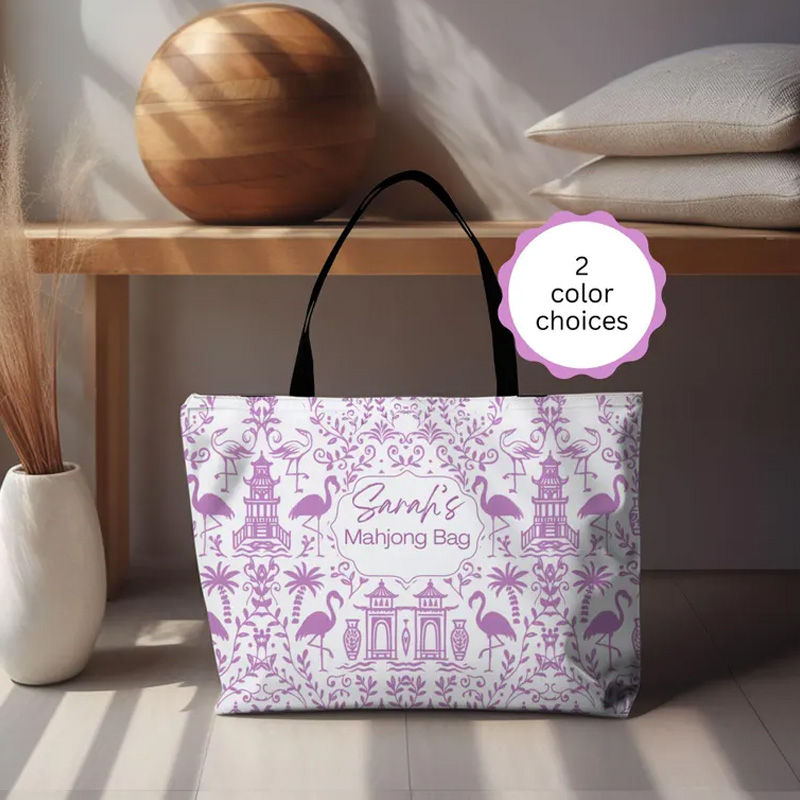 Personalized Custom Name Gift Stylish Travel Accessory Unique Game Lover Present Carryall Mahjong Tote Bag