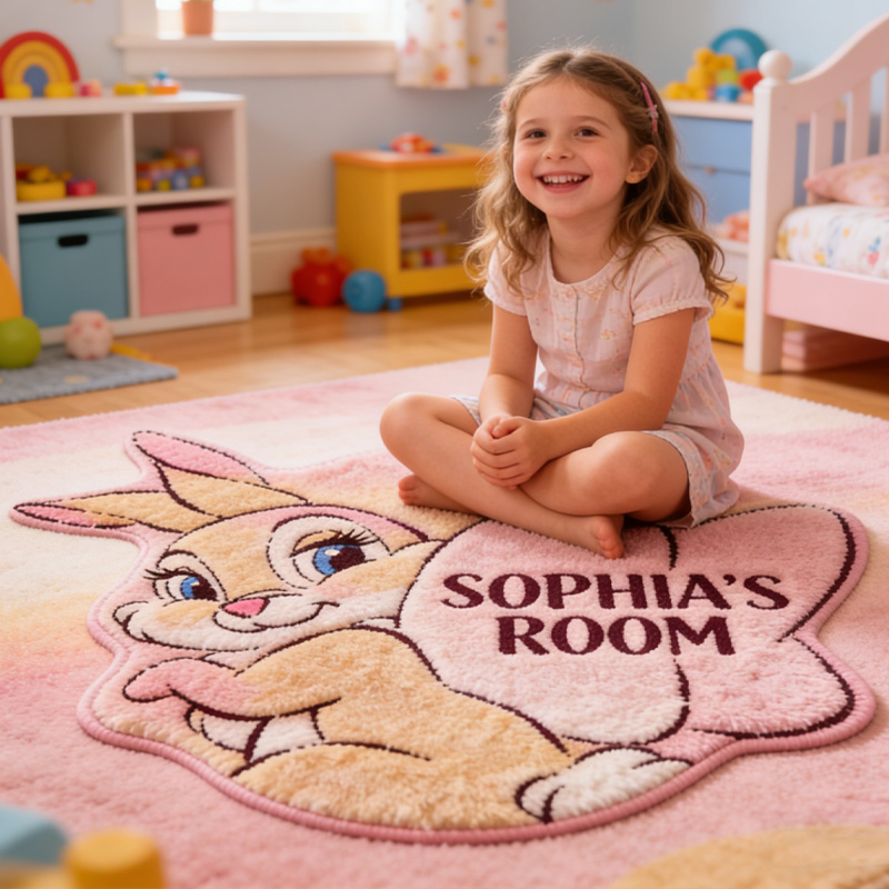 Personalized Name Gift Soft Cute Bunny Kids Bedroom Nursery Floor Mat Playroom Decor Rug Gift for Her