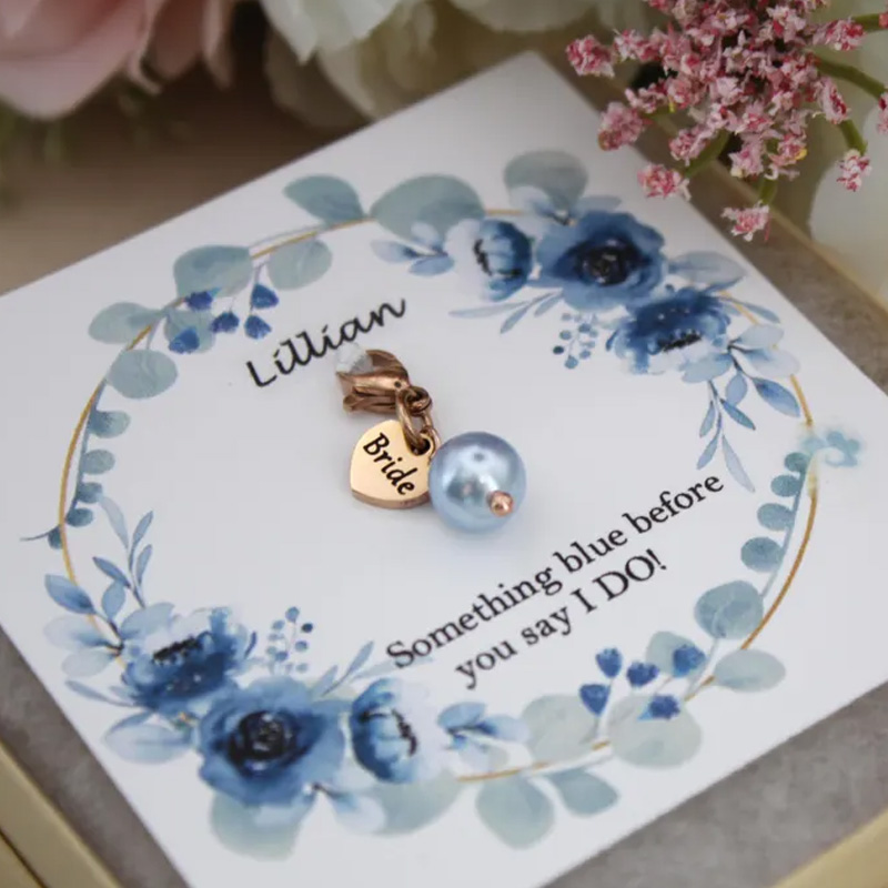 Personalized Custom Name Wedding Gift Something Blue Charm Bridal Accessory for Bride Blue Bouquet Clip with Pearl