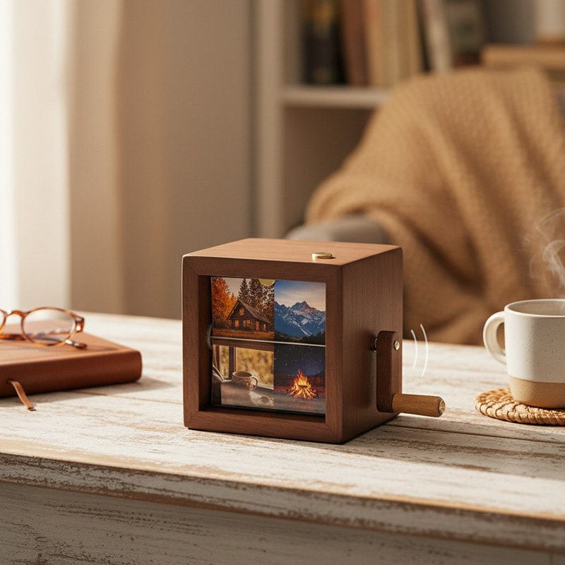 Personalized Creative Retro Wooden Movie Memory Display Box Vintage Photo Player Gift Hand-Cranked Photo Frame