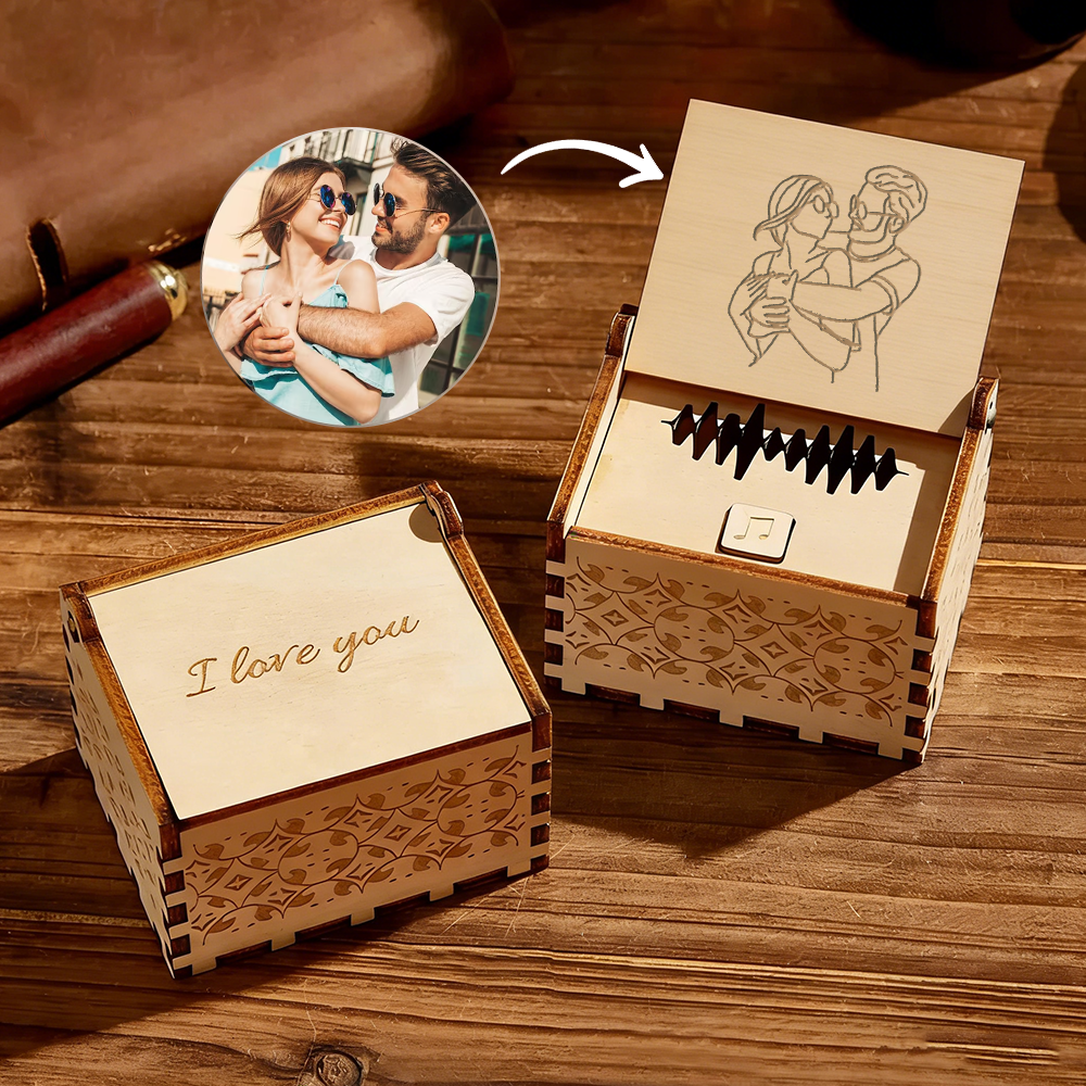 Custom Song Music Box with Photo, Personalized Wooden Music Boxes, Family Gift for Couple, Wedding Song Gift 