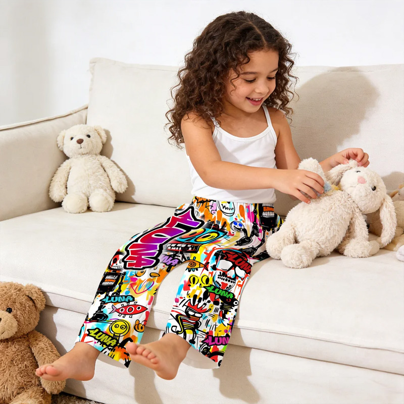 Personalized Graffiti-Art Design Kid Mom Dad Pajama Pants with Colorful Name and Drawstring Daily Wear Birthday Gift for Kids Family