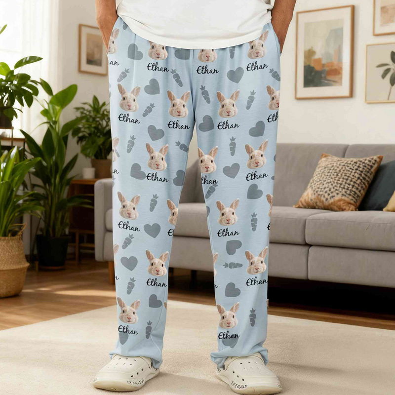 Personalized Cute Pet Face Name Pattern Soft Cozy Sleepwear Comfortable Matching Family Lounge Wear Kid Pajama Pants