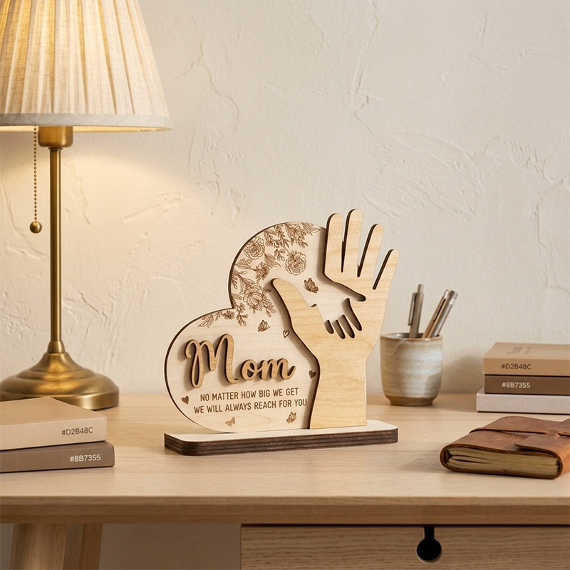 Wooden Handprint Heart Plaque Gift Unique Home Decoration for Mothers Day Anniversary Keepsake