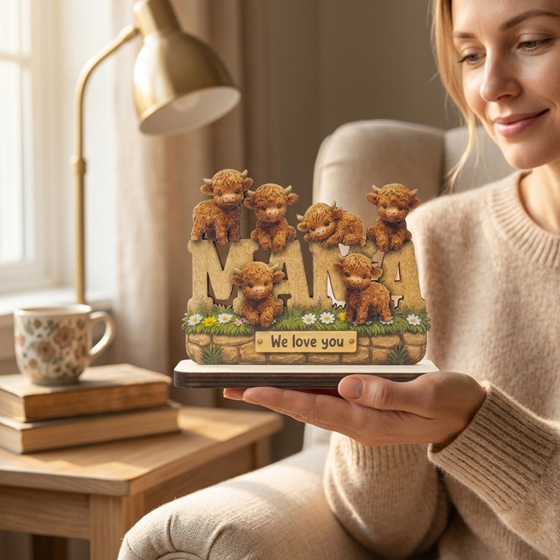 Cute Highland Cow Family Figurine Gift Rustic Farmhouse Style Home Decoration Collectible Sculpture Keepsake