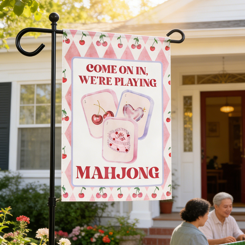Bright Cheerful Invitation Outdoor Decor Fun Game Lovers Welcome Yard Party Accent Mahjong Time Garden Flag