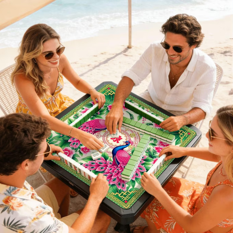 Vibrant Peacock and Blooming Flower Pattern Luxurious Art Style Elegant Table Game Accessory Mahjong Mat