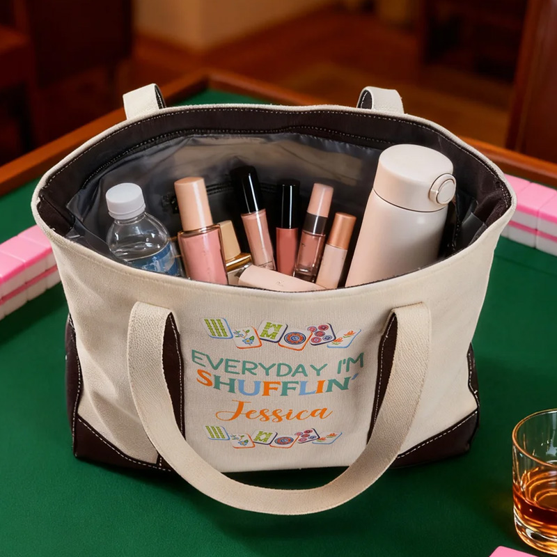 Personalized Mahjong Design Multicolor Canvas Tote Bag with Name Mahjong Club Birthday Gift for Family Friend Mahjong Player