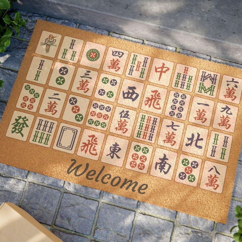 Colorful Mahjong Tile Pattern Welcome Entrance Durable Non Slip Funny Game Lover Gift House Decor Mahjong Outdoor Mat