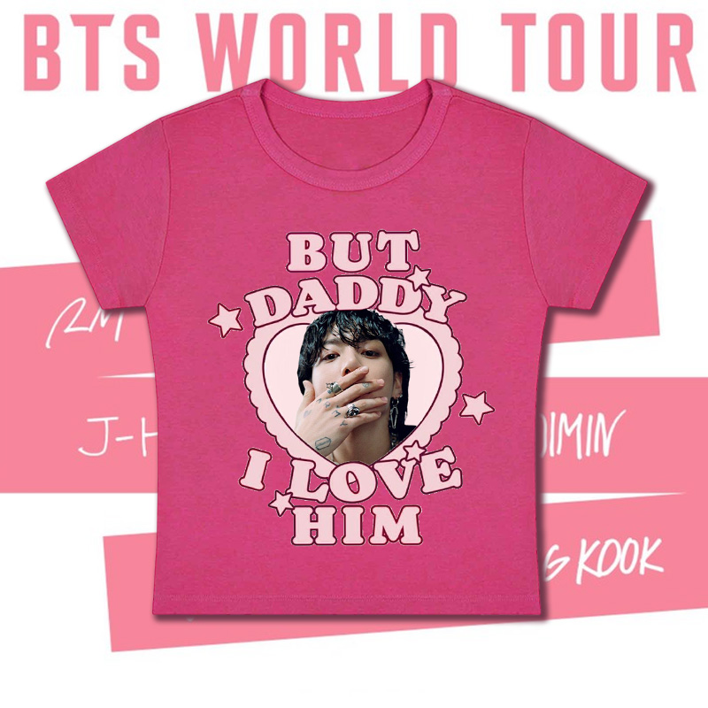 Personalized But Daddy I Love Him Graphic Heart Print Cute Aesthetic Y2K Short Sleeve Cropped Top Baby Tee Kpop Fans Gift