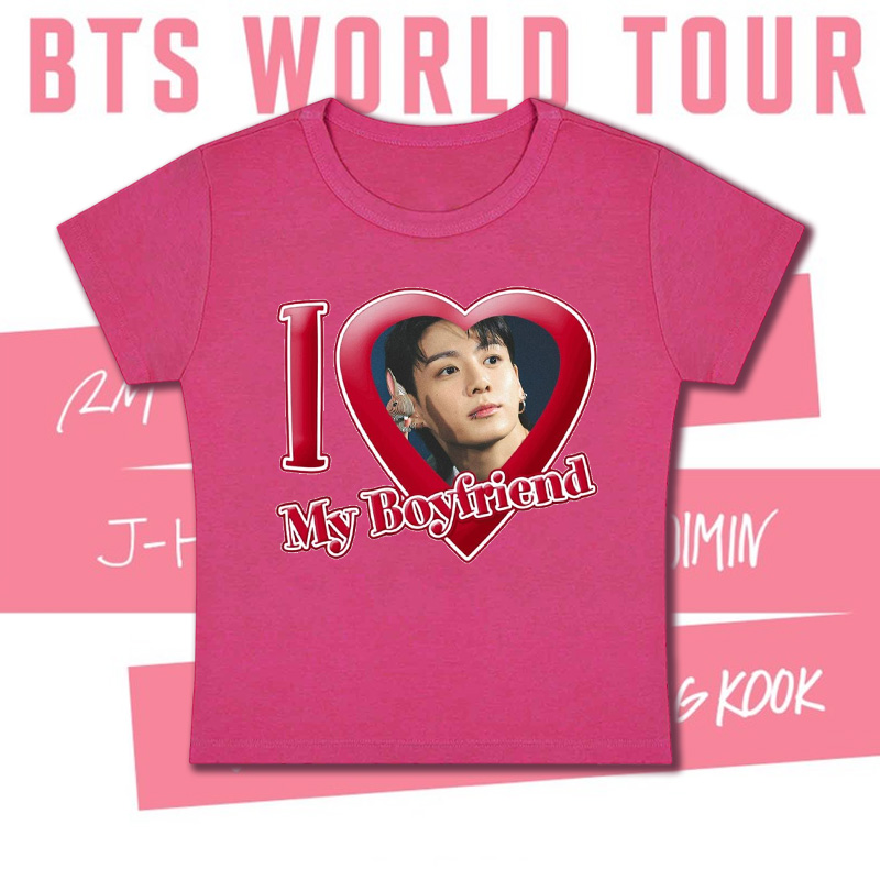 Personalized I Love My Boyfriend Heart Graphic Kpop Inspired Cute Y2K Aesthetic Short Sleeve Cropped Top Baby Tee K-Pop Fans Baby Tee