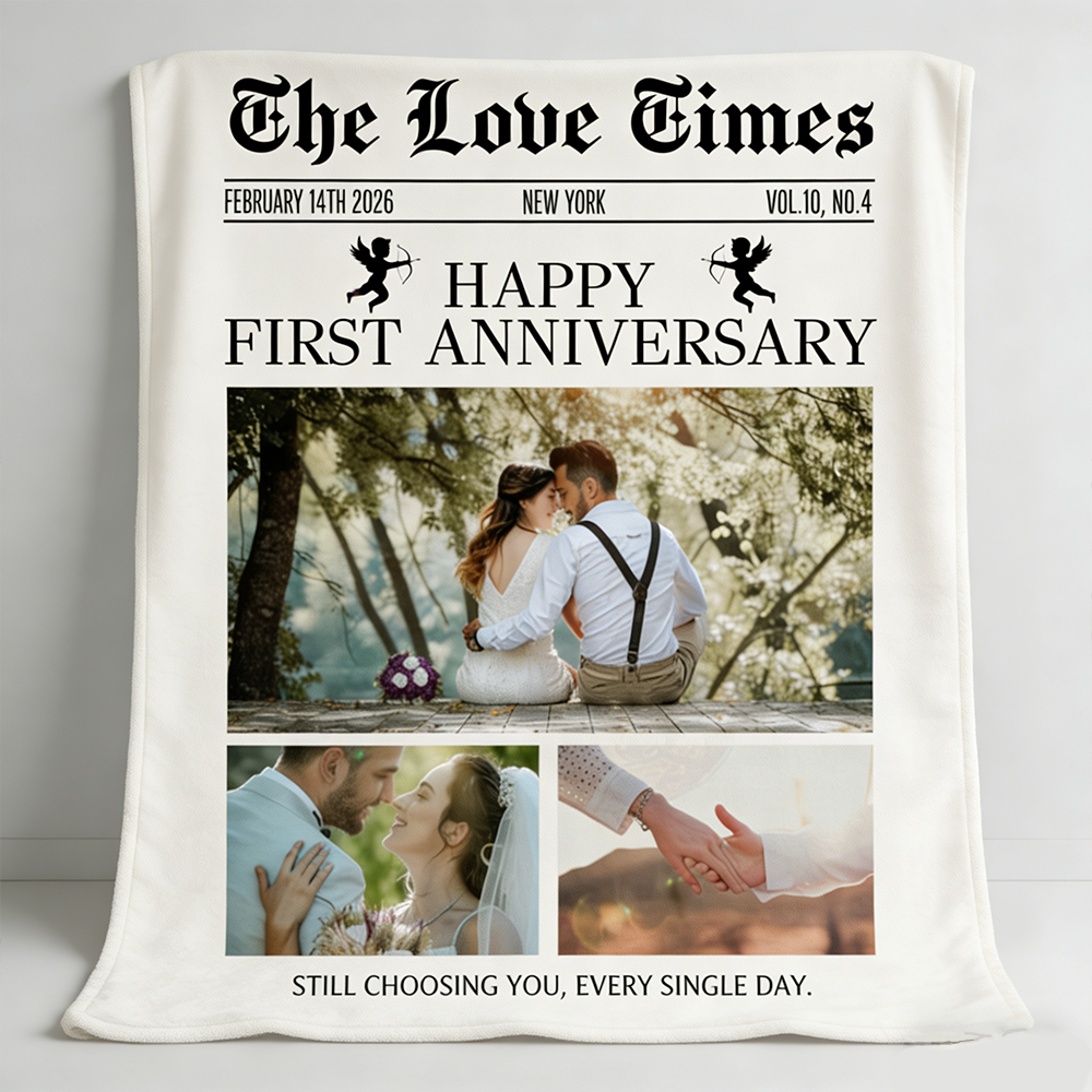 Personalized Couple Photo Newspaper Style Blanket Personalized Anniversary Love Journal Throw Blanket For Valentines Day Wedding Gifts